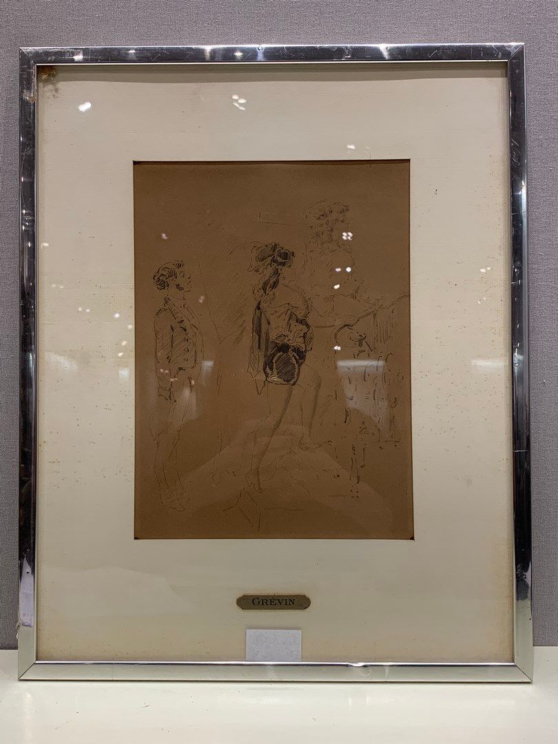 Null 格雷文-阿尔弗雷德，1827-1892年，属于

楼梯上的妇女和管家

铅笔画（四角有遮挡和小污点），无签名

26x19厘米 正在观看