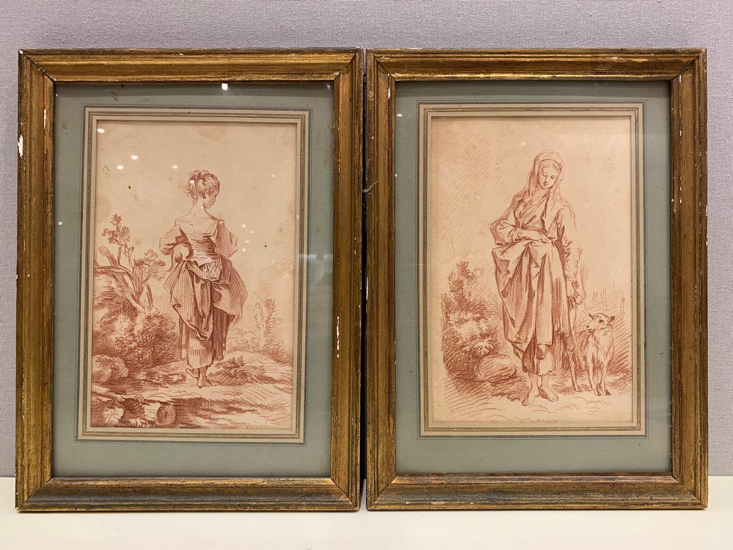 Null 在让-弗朗索瓦-布歇之后的一对版画，其中一幅从后面表现了一个牧羊女和一个女孩。

视线尺寸：21,5 x 14 cm
