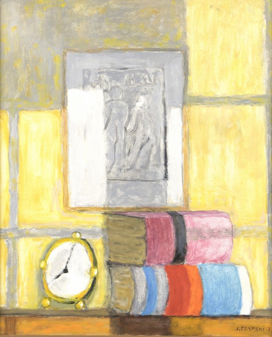 Null CZAPSKI Joseph, 1896-1993

静物与闹钟，1973年

布面油画

右下角有签名和日期

55 x 46 厘米