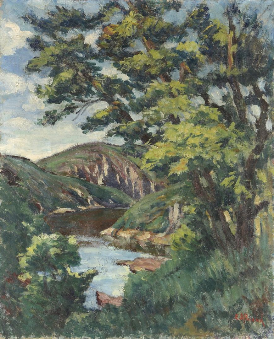 Null 阿卢奥德-尤金，1866-1947年

树木和河流

布面油画

右下方有签名

61 x 50厘米