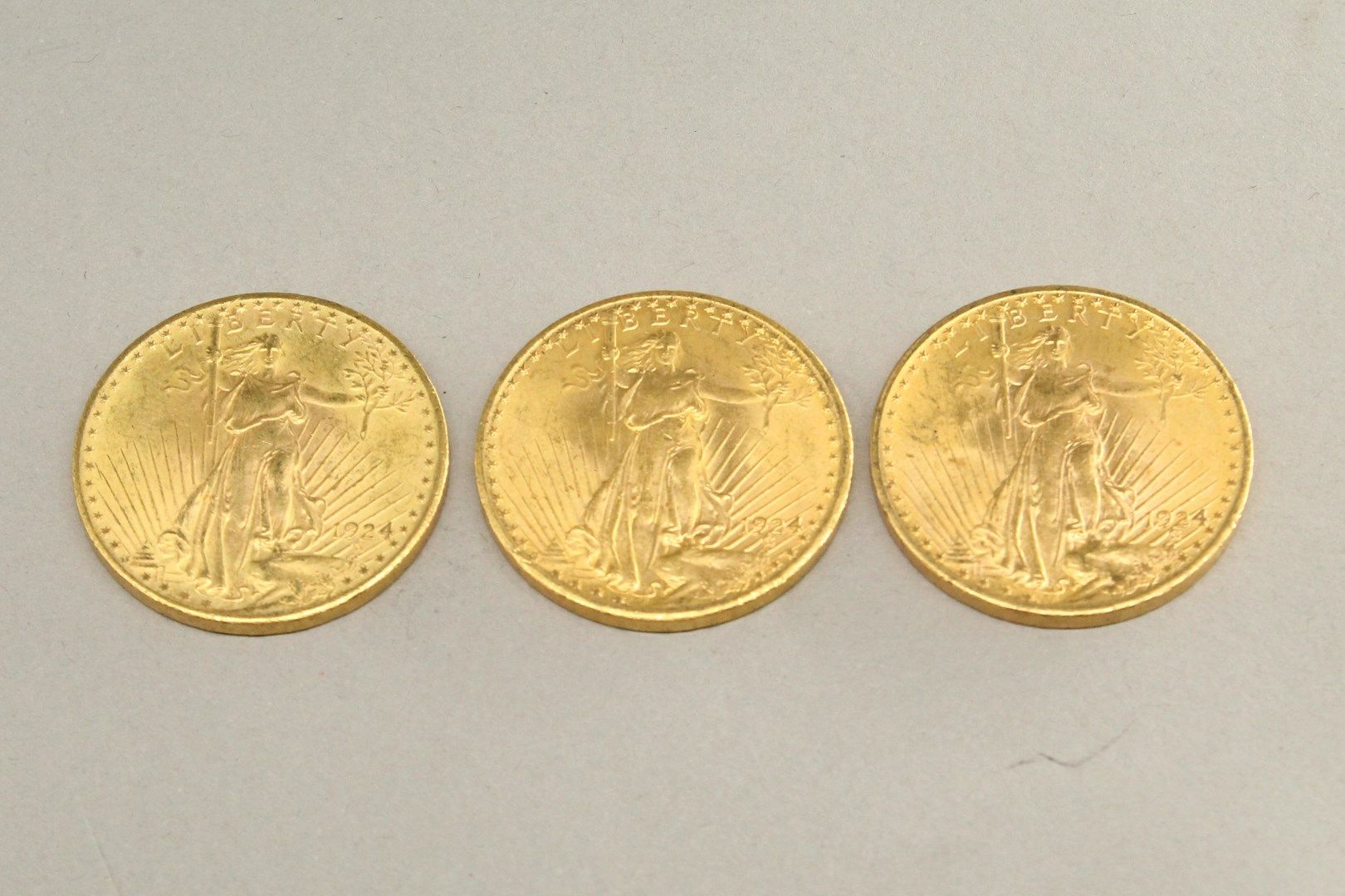 Null Lot de trois pièces en or de 20 dollars "Saint-Gaudens - Double Eagle" (192&hellip;
