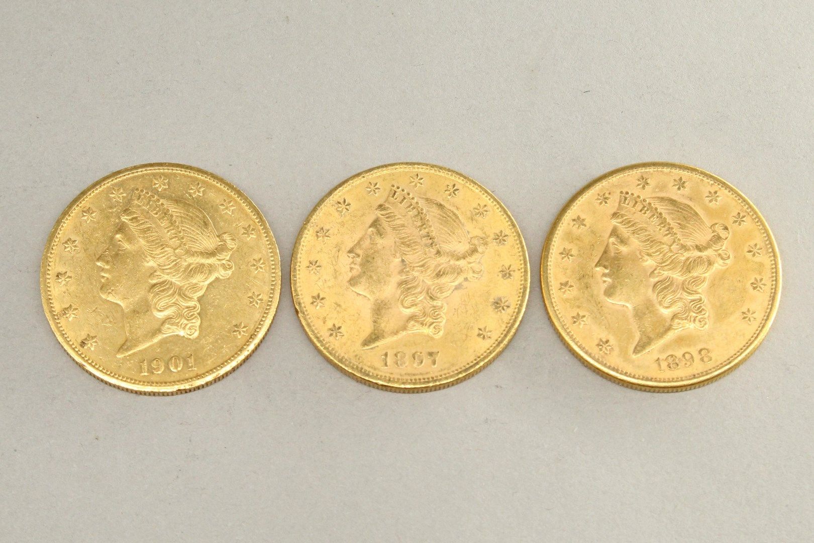 Null Lot de trois pièces en or de 20 dollars "Liberty Head - Double Eagle" (1897&hellip;