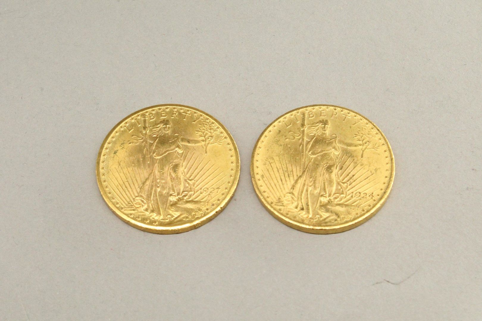 Null Lot de deux pièces en or de 20 dollars "Saint-Gaudens - Double Eagle" (1924&hellip;