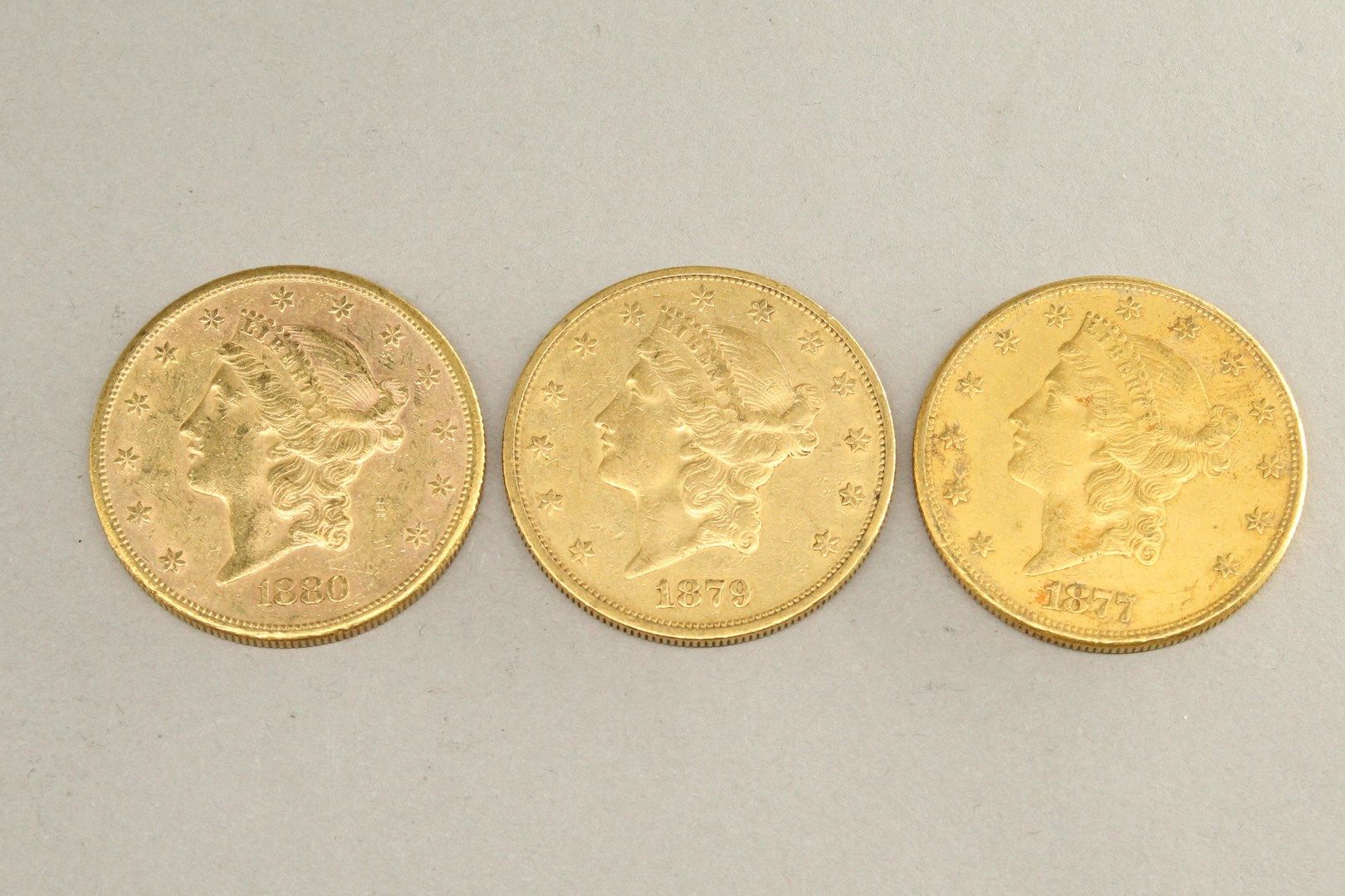 Null Lot de trois pièces en or de 20 dollars "Liberty Head - Double Eagle" (1877&hellip;