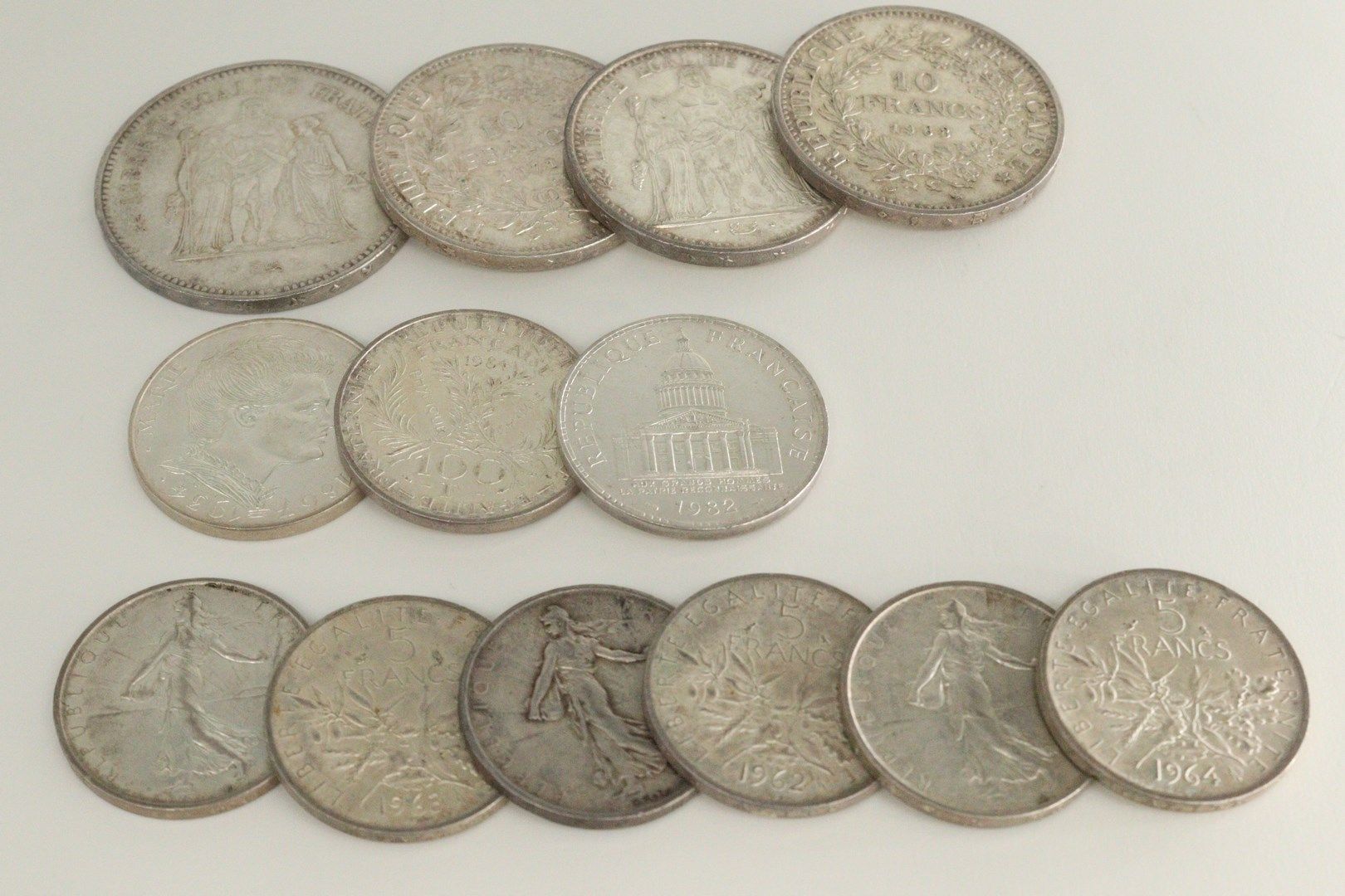 Lot de 5 pièces 50 Francs en argent Hercule x 2 et 10 francs argent x 3 hercule 
