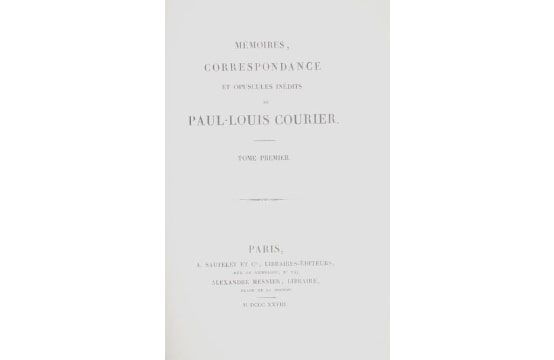 Null COURIER (Paul-Louis). Mémoires, correspondance et opuscules inédits. Paris,&hellip;