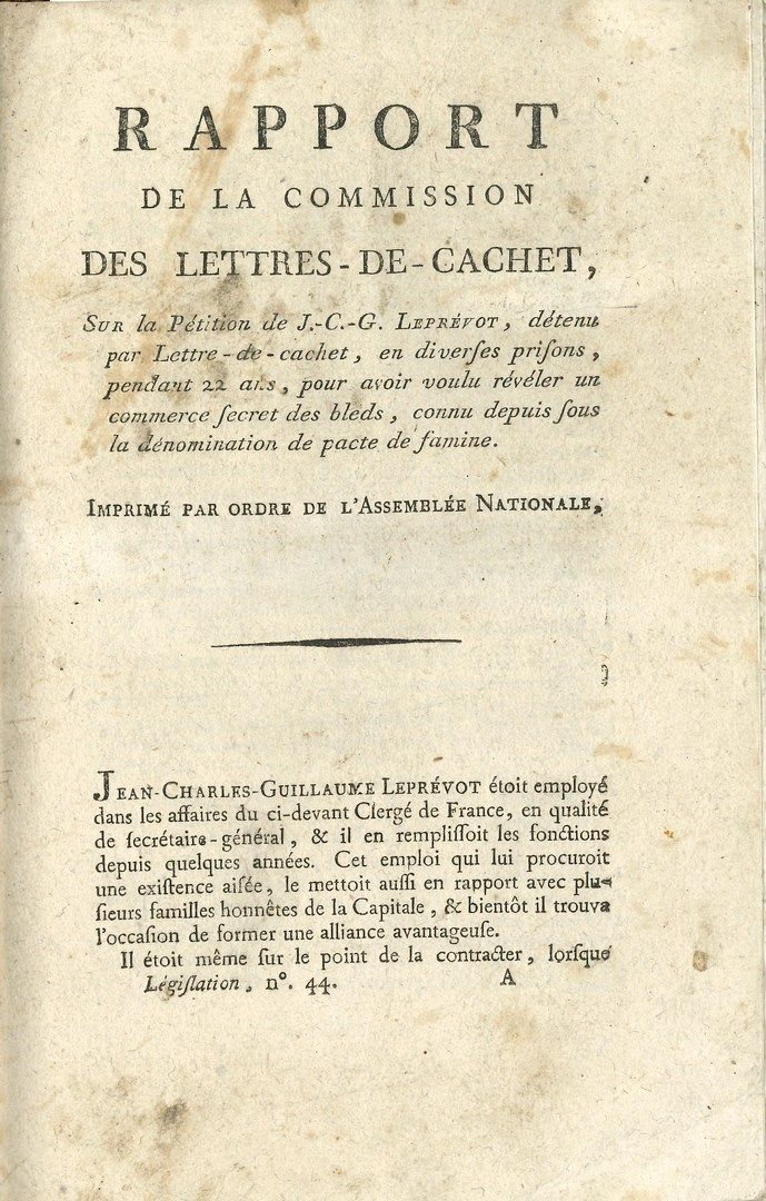 Null LETTRES DE CACHET. 4 printed reports of the Commission des lettres de cache&hellip;