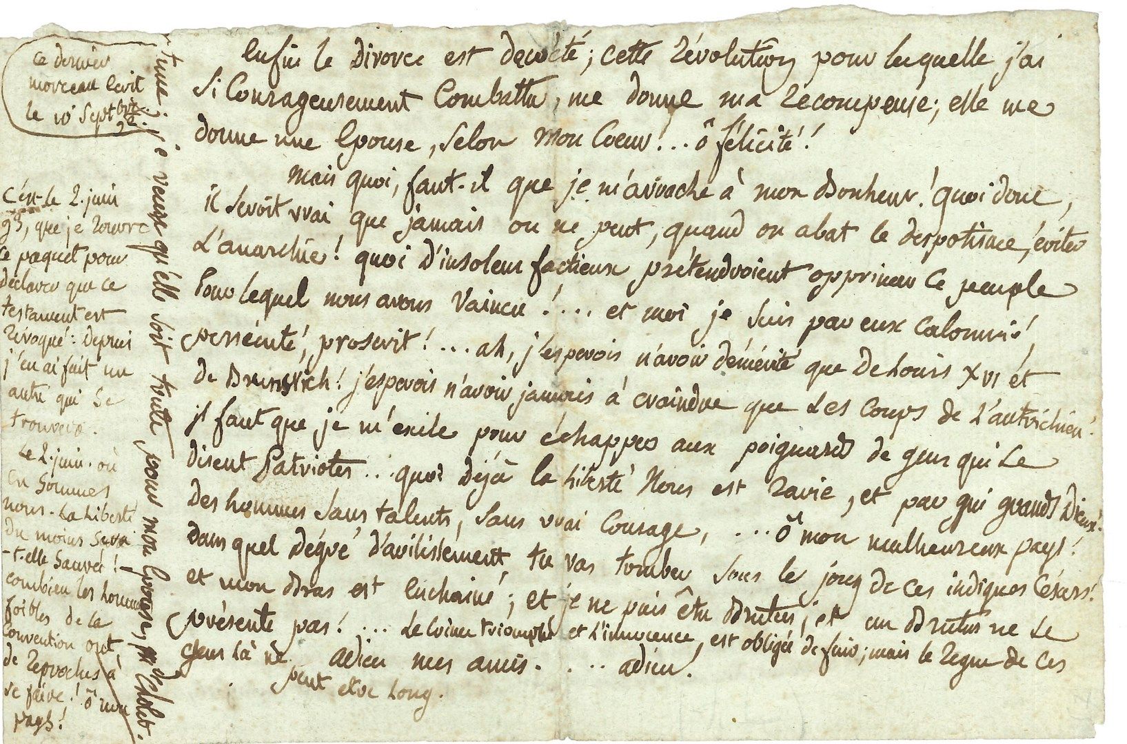 Null Jean-Baptiste LOUVET DE COUVRAY (1760-1797)会展人员（卢瓦尔特）和小说家（福布拉斯）。亲笔手稿，1792年9&hellip;