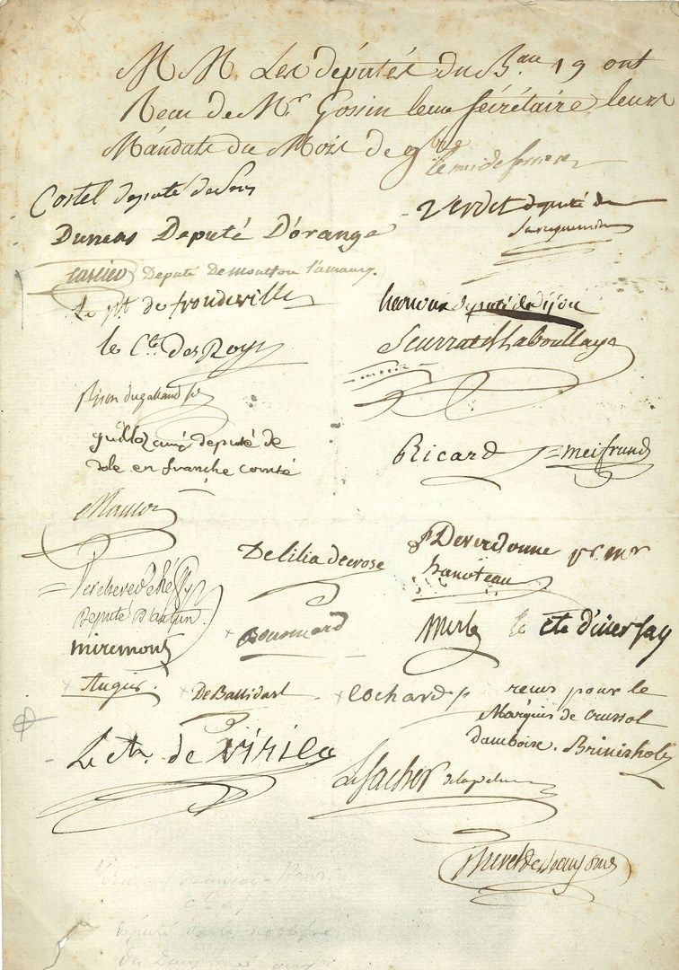 Null ASSEMBLÉE NATIONALE CONSTITUANTE. P.S. By 26 deputies, [november 1789]; 1 p&hellip;