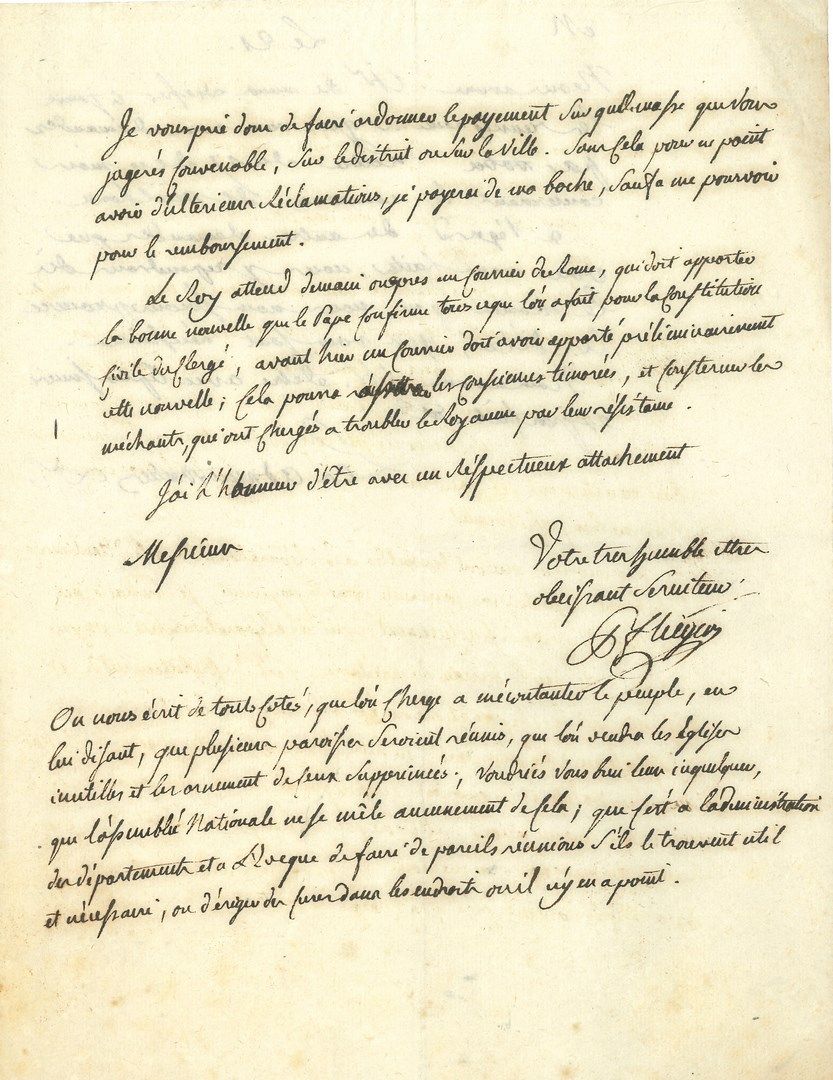 Null Jean-Adam PFLIEGER (1744-1801) conventionnel (Haut-Rhin)。L.A.S.，巴黎，1791年1月1&hellip;
