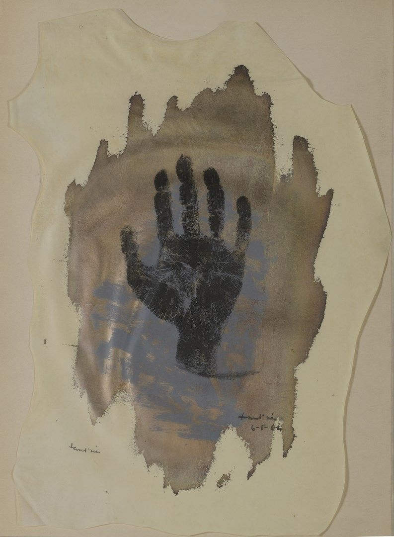 Null 让-福瑞尔, 1898-1964

艺术家的手，1964年

在不规则尺寸的羊皮纸上平版印刷的手印和钢印亮点（有些褶皱的痕迹和轻微的不规则泛黄）。

&hellip;