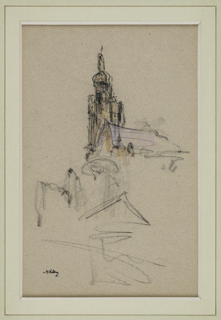 Null 安托万-沃尔隆，1833-1900年

返回农场--钟楼

灰色纸上的两幅桑戈尔和粉彩画（湿）。

每个人的签名章

24x37 cm at sigh&hellip;
