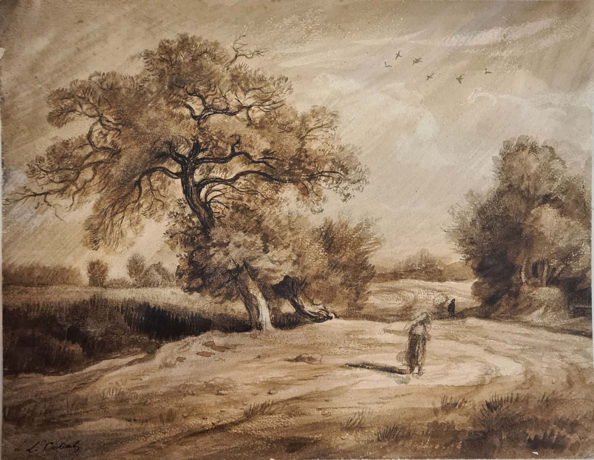 CABAT Louis (1812-1893) 
paysage 
Encre et lavis d'encre brune sur papier, signé&hellip;