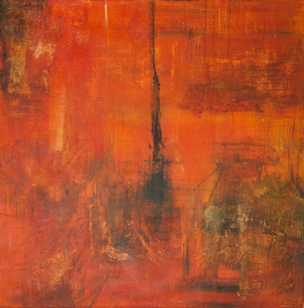 Null LORRAIN CAT, geboren 1949.

Orangefarbene Abstraktion. 

Öl auf Leinwand.

&hellip;