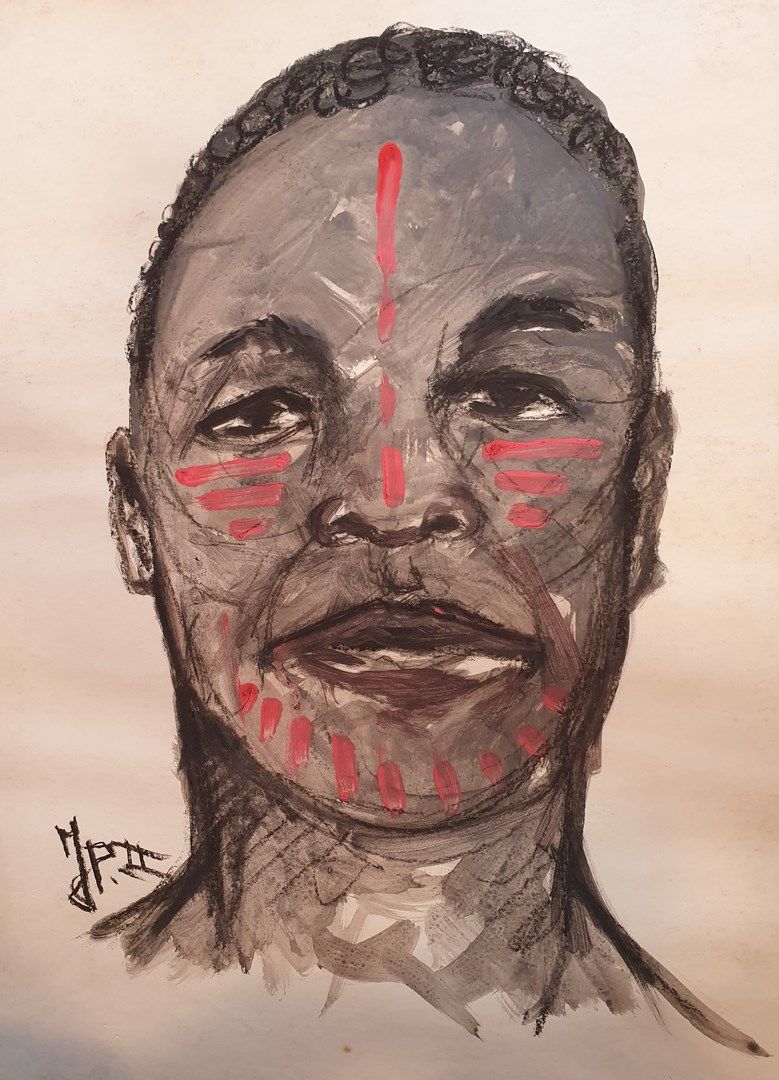 Null 让-普兰 (1884-1967)

脸部

纸上木炭、黑色水墨和红色水粉高光，左下角标有字样

雀斑

56 x 35 cm