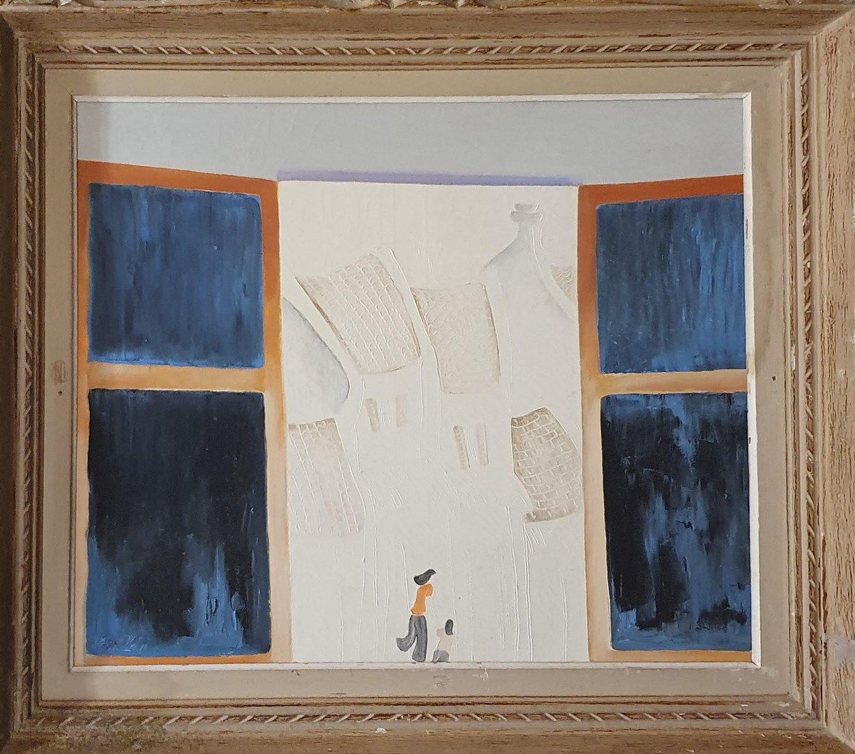 Null 阮振泰 (1941年出生)

透过窗户，90

布面油画，左下角有签名和日期

裂缝、污损的痕迹

54 x 65厘米