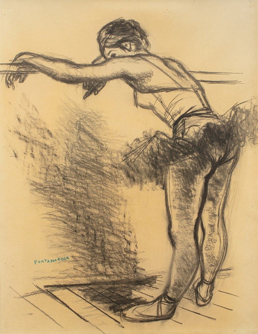 Null FONTANAROSA Lucien Joseph, 1912-1975,

在酒吧的舞者。

纸上木炭和树桩（日照和非常小的事故），左下方有签名。
&hellip;