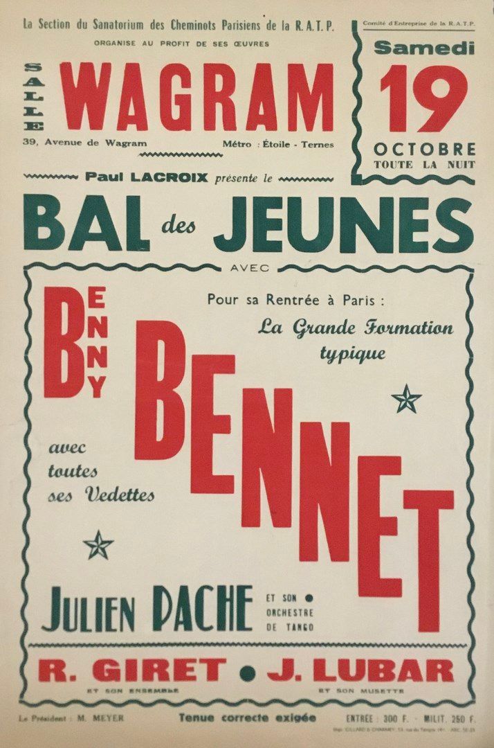Null Salle Wagram青年舞会的海报 Benny Bennet Julien Pache。

格式 60 x 40 cm. (边缘处可见小事故)