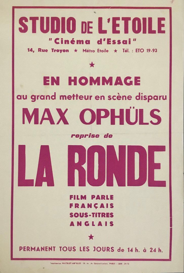 Null Plakat für die Show studio de l'étoile "cinéma d'essai en hommage à Max Oph&hellip;