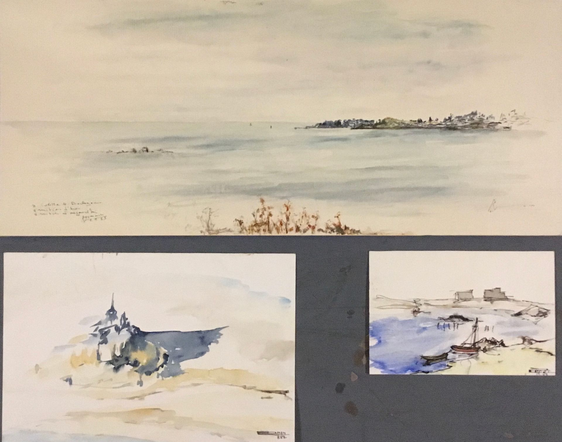 Null 孤独的人

一套三幅水彩画，署名为 "Pointe du Golf de St Brieuc"，字迹模糊。

格式 21 x 48 cm