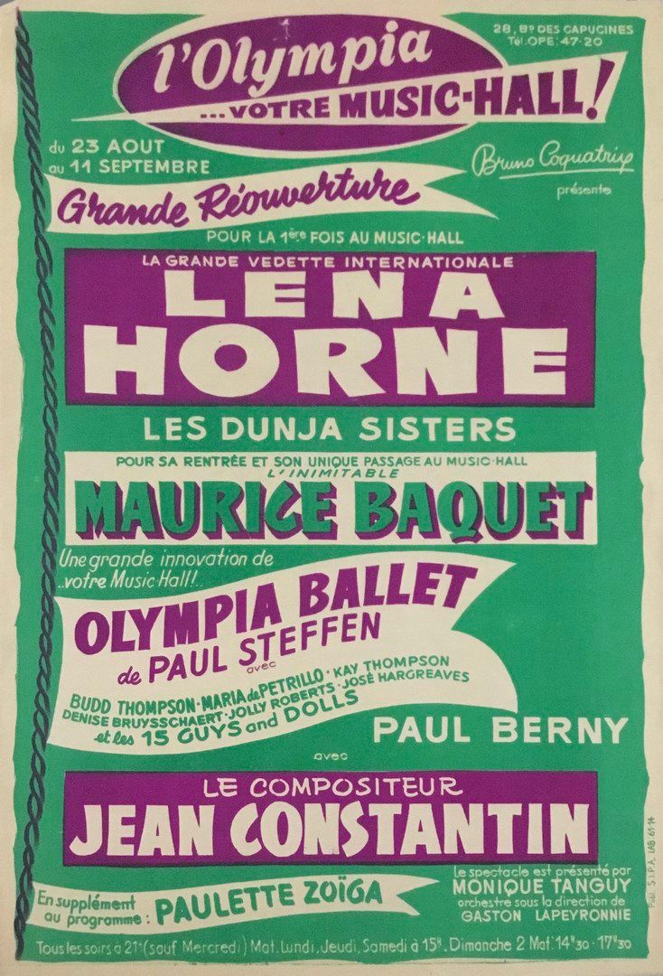 Null Cartel del espectáculo L'Olympia Bruno Coquatrix Lena Horne les Dunja siste&hellip;