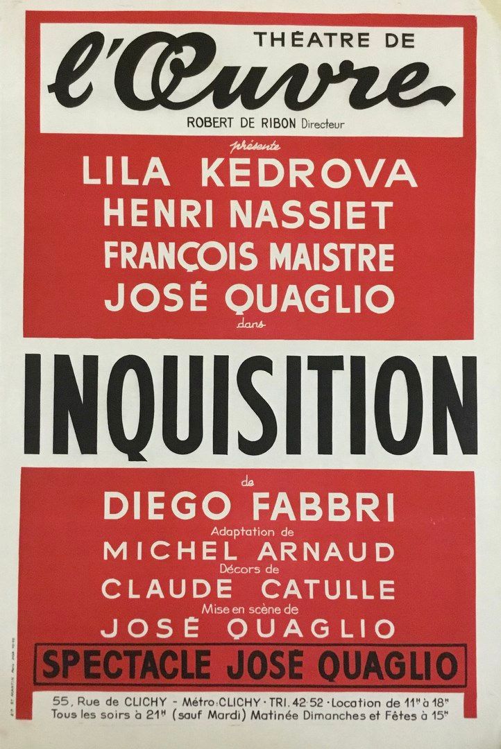 Null Affiche de spectacle Théatre de l'Œuvre INQUISITION Lila Kedrova José Quagl&hellip;