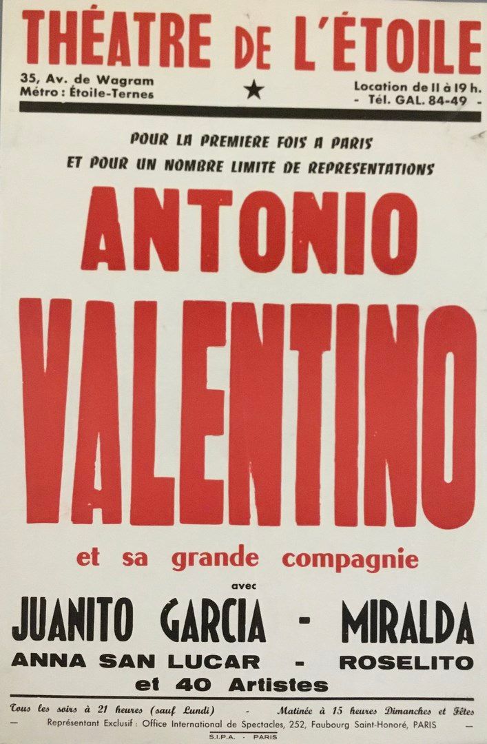 Null Etoile剧院的演出海报 安东尼奥-瓦伦蒂诺，胡安尼托-加西亚，米拉达。

格式60 x 40厘米