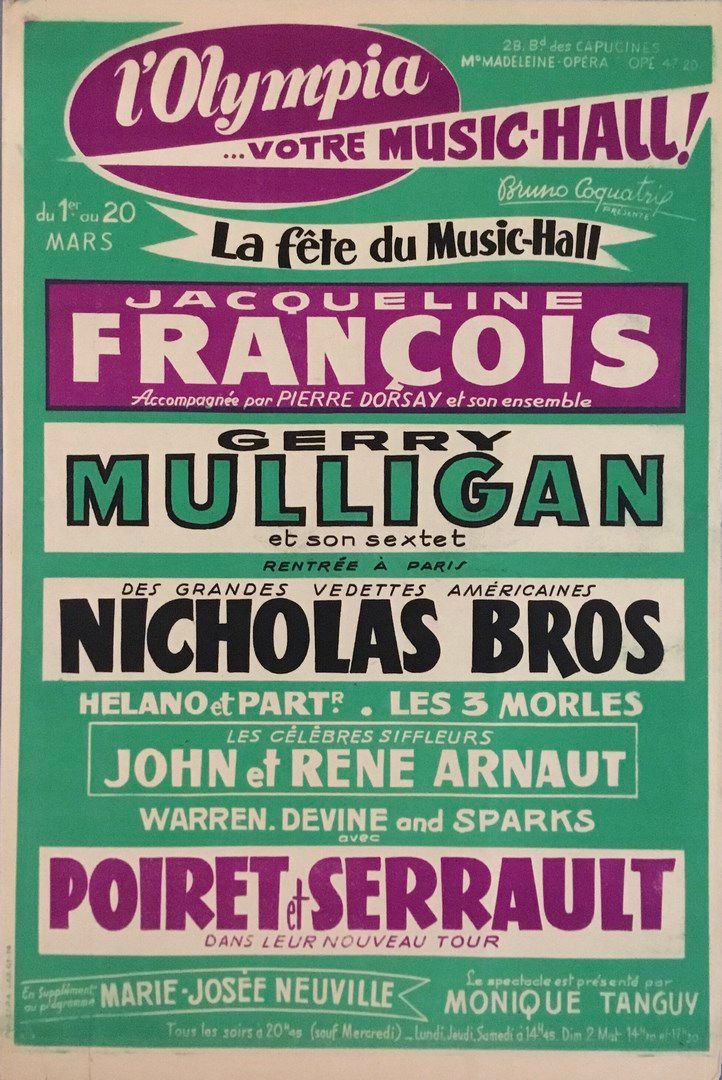 Null Poster of show L'olympia Bruno Coquatrix Jacqueline Francois Gerry Mulligan&hellip;