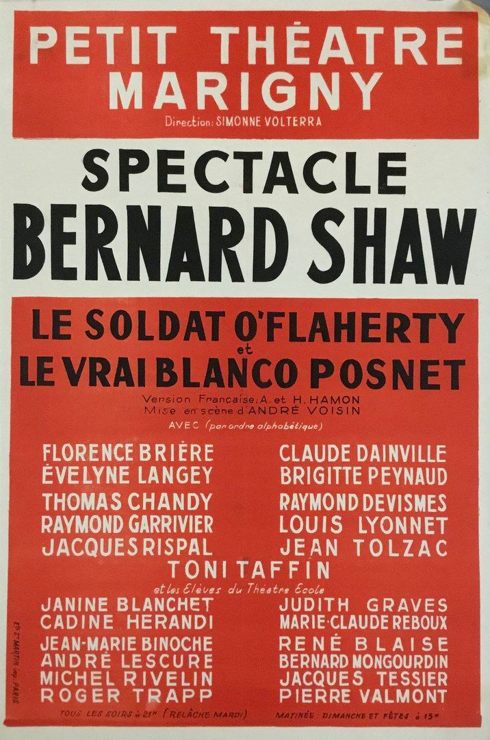 Null Plakat einer Aufführung des kleinen Theaters Marigny Bernard Shaw "Der Sold&hellip;
