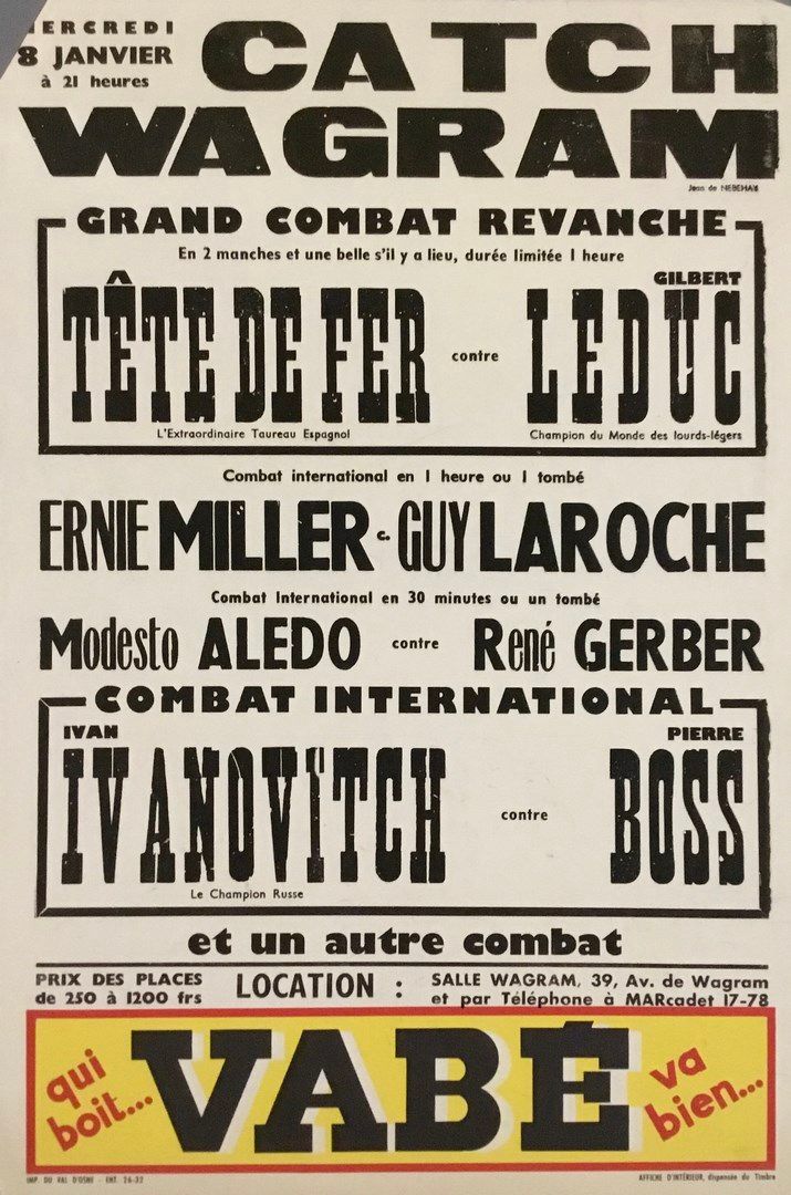 Null Plakat für eine Show im Salle Wagram Tête de Fère gegen Leduc Ernie Miller &hellip;