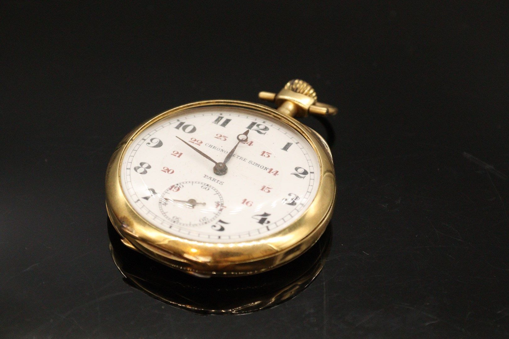 Null Pocket watch in 18k (750) yellow gold, enameled dial with white background,&hellip;