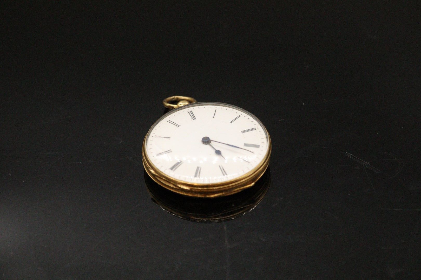 Null Pocket watch in 18k (750) yellow gold, dial with white enamel background, R&hellip;