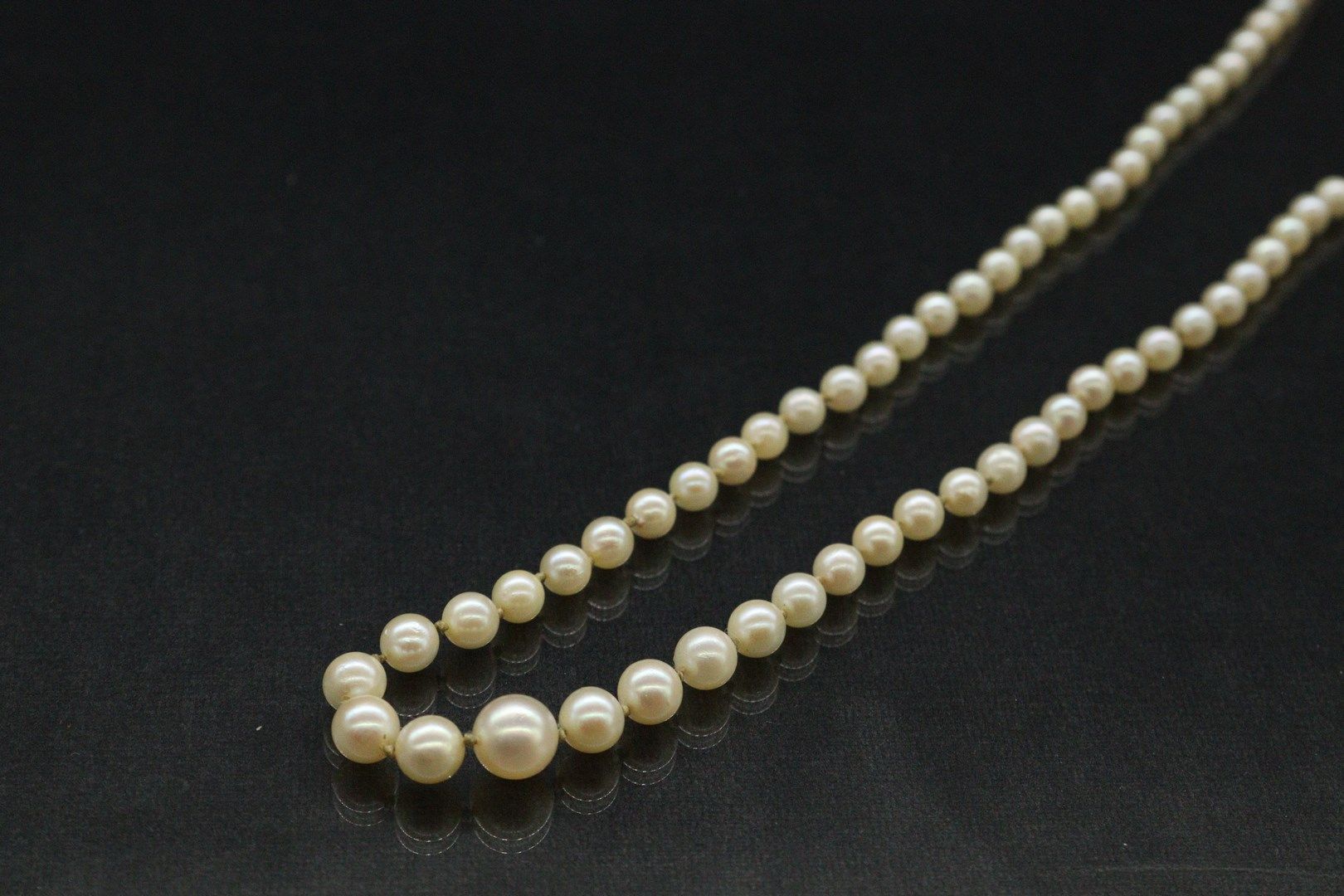 Null 由养殖珍珠或幻想珍珠制成的项链，带18K（750）黄金扣。

项链尺寸：约60厘米 - 毛重：14.65克。