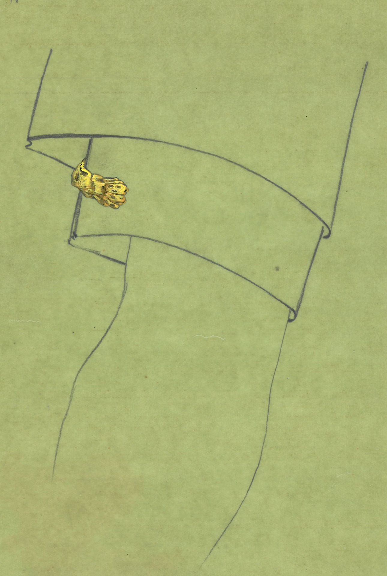 Null 孤独的人

黄金 "豹爪 "袖扣的项目。

绿色描图纸上的铅笔和水粉画。

尺寸：21 x 14厘米。

状态：描红上有一些非常轻微的痕迹。
