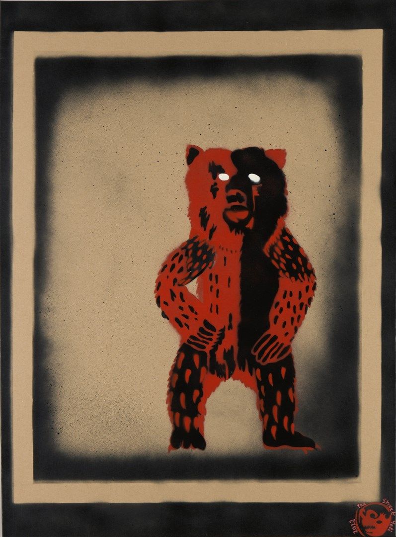 Null 街头艺人 (1977年出生)

切尔诺贝利熊，2022年

模板和喷壶在工艺纸上磨成的画布。

右下方有签名和日期

100 x 73 cm
