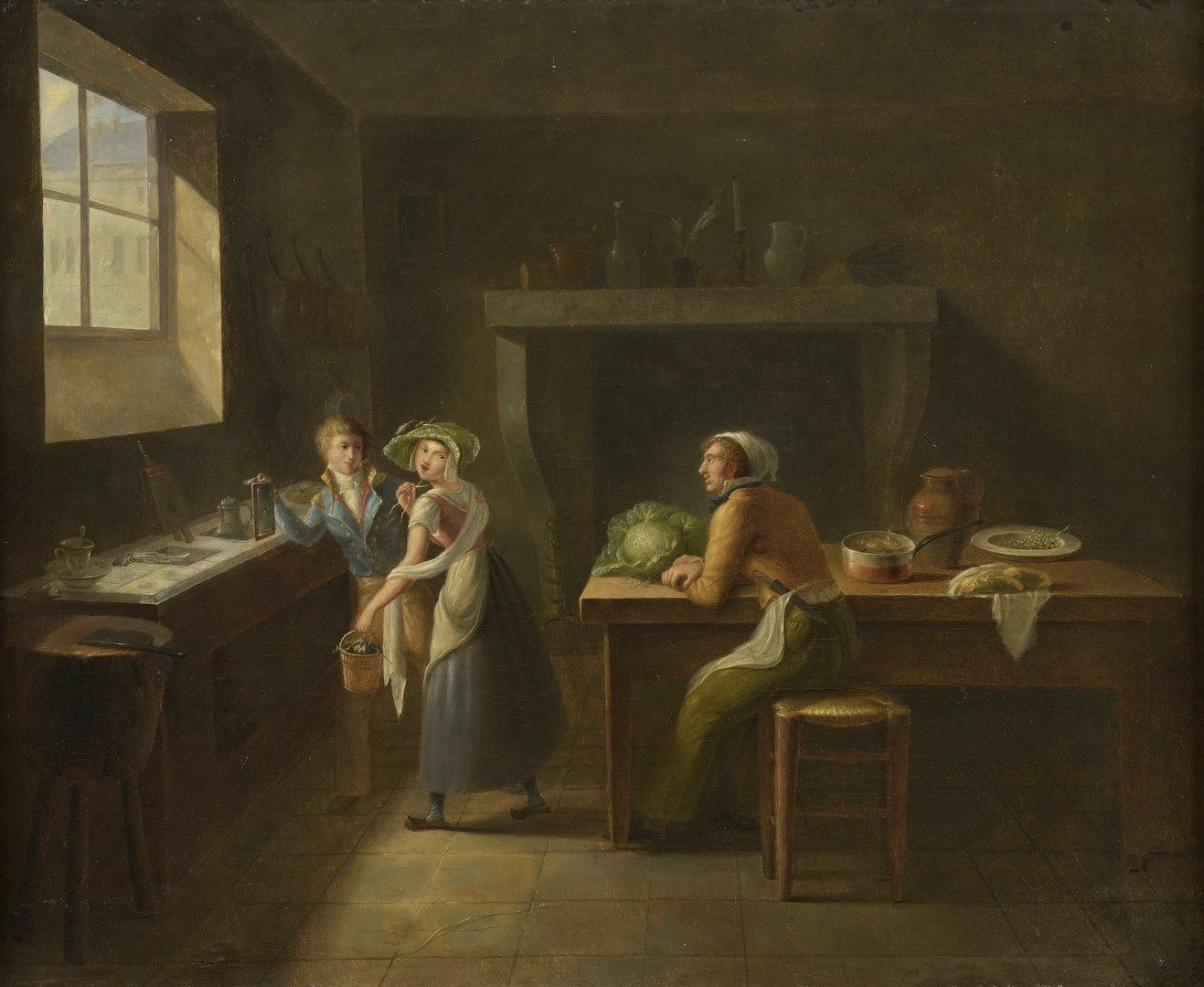 Null 杜普斯-弗朗索瓦 

活跃于19世纪前三分之一的时期



厨房内部或戴着白菜叶帽和麦穗的年轻厨师



布面油画，（周边和左上方有小幅修复）。

右&hellip;