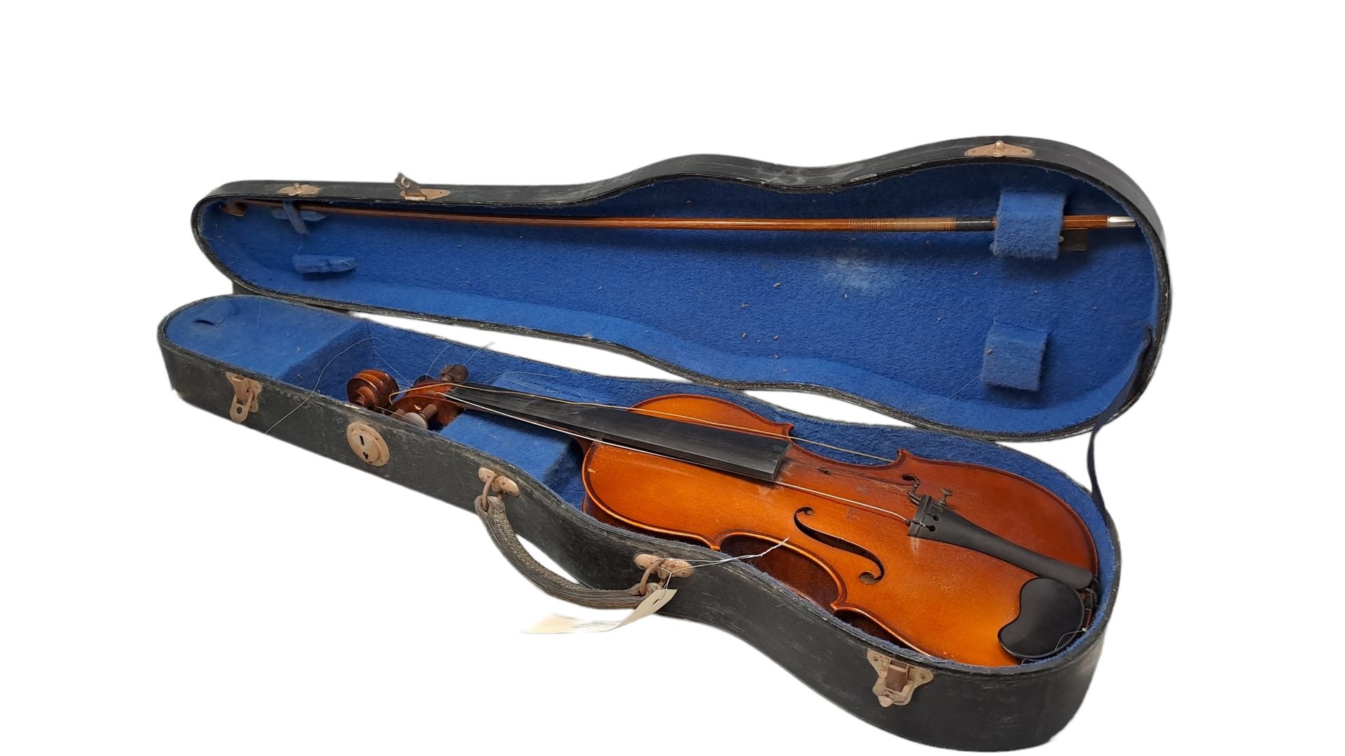 Null MIRECOURT。 研究型小提琴，标有艺术型小提琴制作者路易斯-赫奎因的标签，带弓。装在一个手提箱里。

弓的重量：56克。按原样。