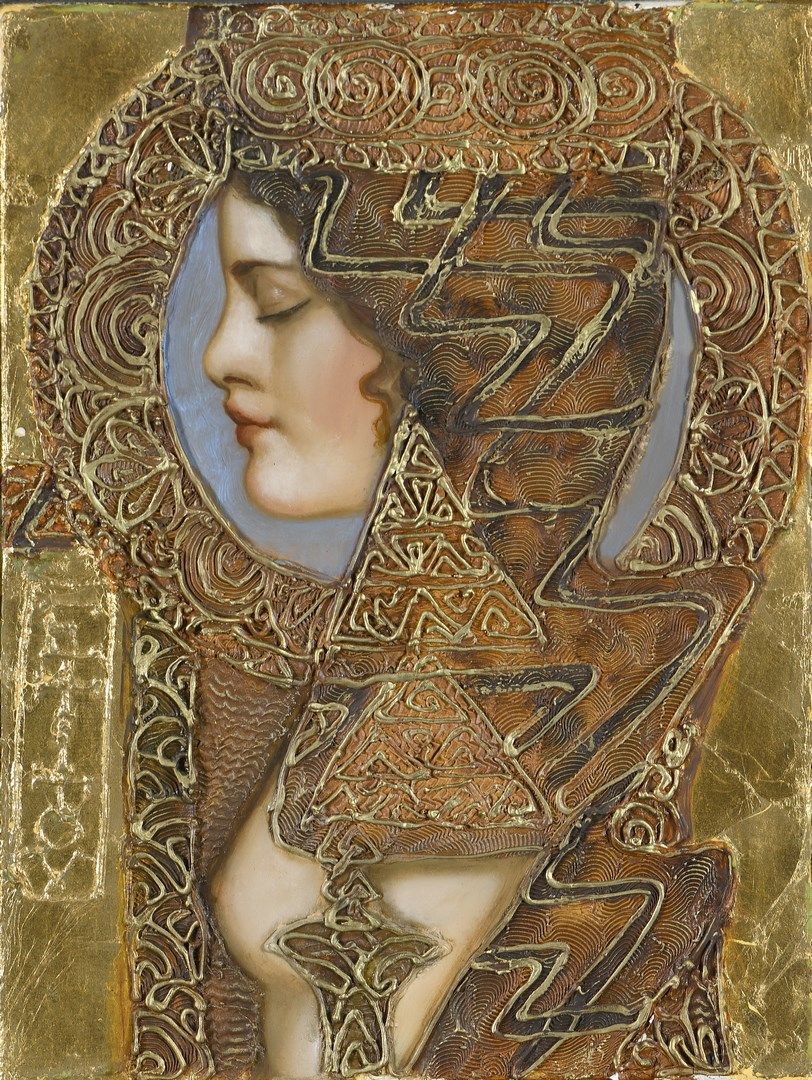 Null TITOV尤金，生于1969年

公主

画布上的混合技术和金漆

左下角有签名

32 x 24 厘米