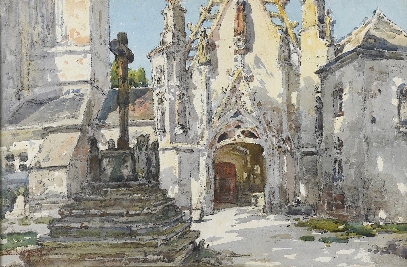 Null 维龙-尤金，1879-1951年

Thegonnec, 布列塔尼小教堂

水彩画和水粉画

左下角有签名

36 x 55 cm at sight
