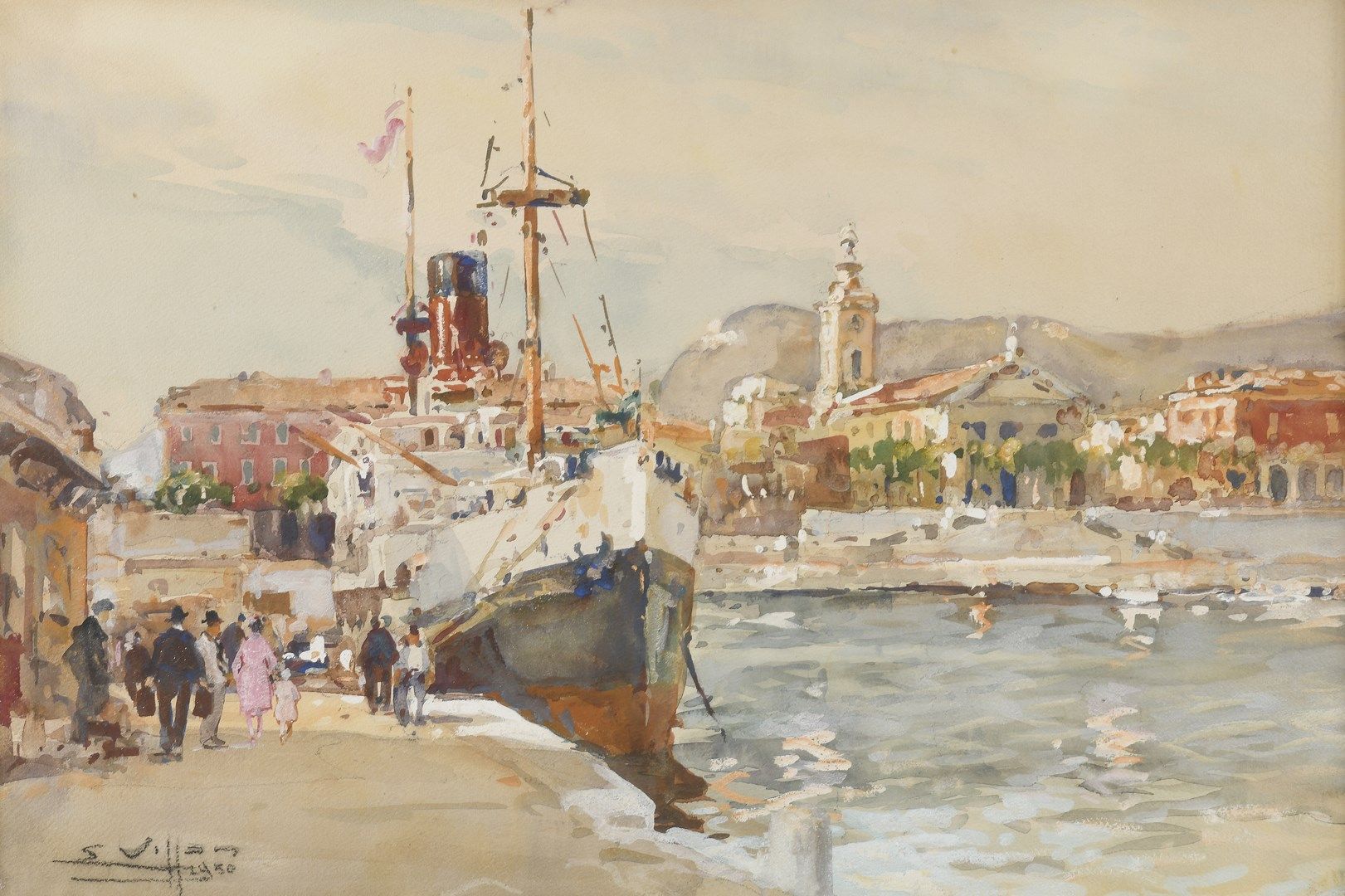 Null 维龙-欧仁，1879-1951年

码头上的游艇，尼斯，1950年

水彩画和水粉画

左下角有签名和日期，位于画框背面的工作室印章上

36 x 5&hellip;