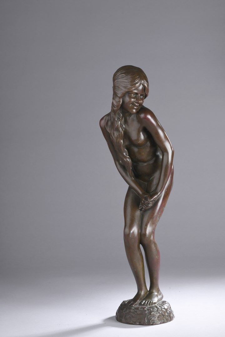 Null 卡隆-奥古斯特，1857-1932年

年轻的沐浴者

带有棕红色阴影的青铜器（事故），现代版铸造

阳台上: A CARON

高度：46.5厘米