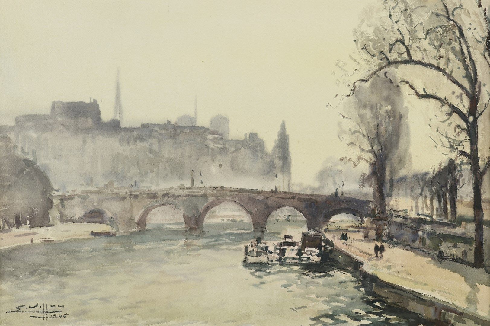 Null 维龙-尤金，1879-1951年

蓬莱阁，巴黎，1946年

水彩画和水粉画

左下角有签名和日期，位于装裱的背面

35.5 x 54 cm (1&hellip;