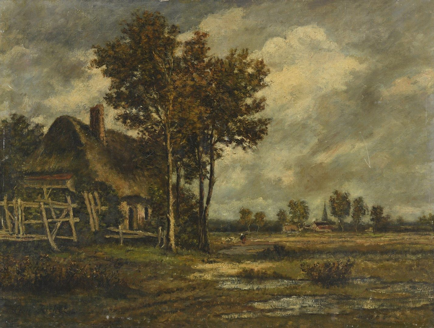 Null 里歇-莱昂, 1847-1907

茅草屋景观

布面油画（修复、小事故、脏清漆）。

左下角有签名

49 x 65厘米