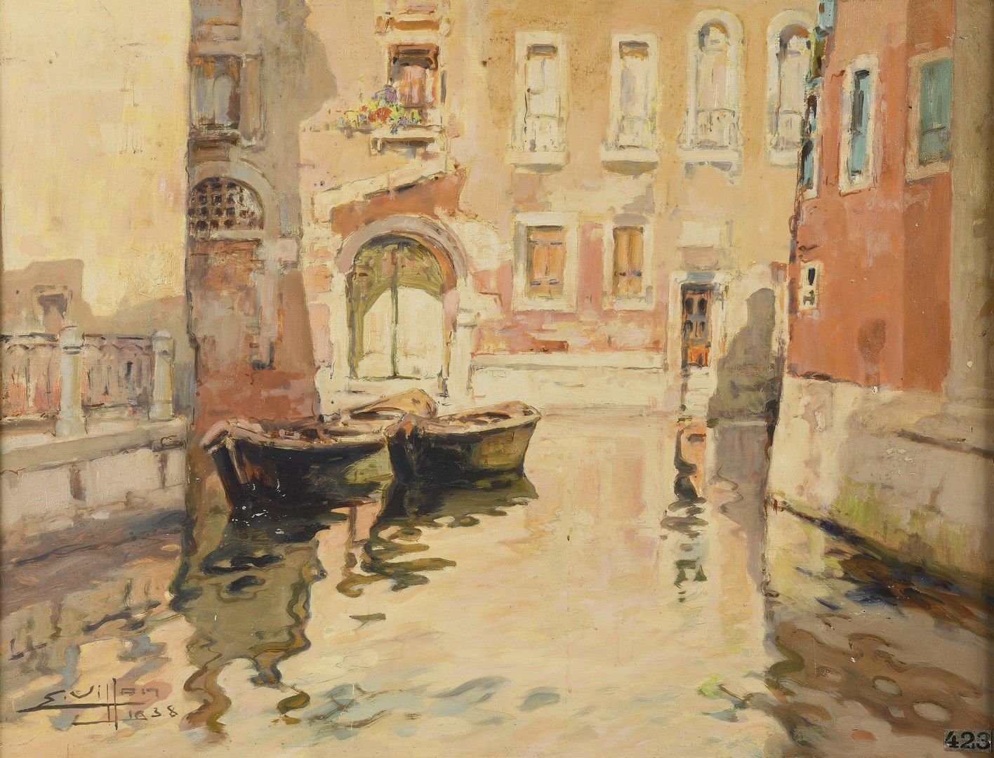 Null 维龙-欧仁，1879-1951年

威尼斯的运河，1938年

板面油画（非常小的缺失）

左下角有签名和日期，背面有国家美术协会的标签，1939年沙&hellip;