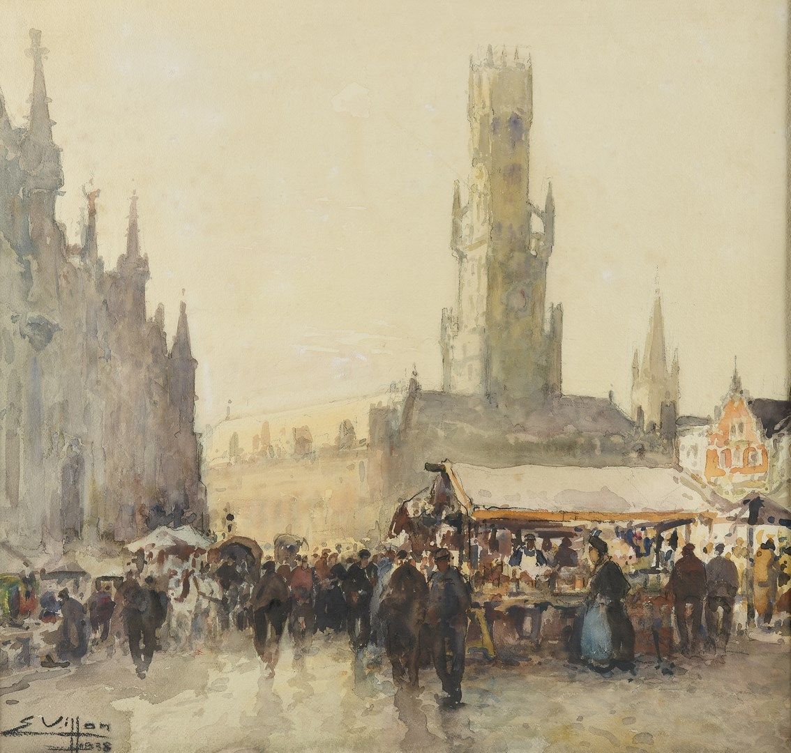 Null VILLON Eugene, 1879-1951

Bruges, the big market place, 1938

watercolor an&hellip;