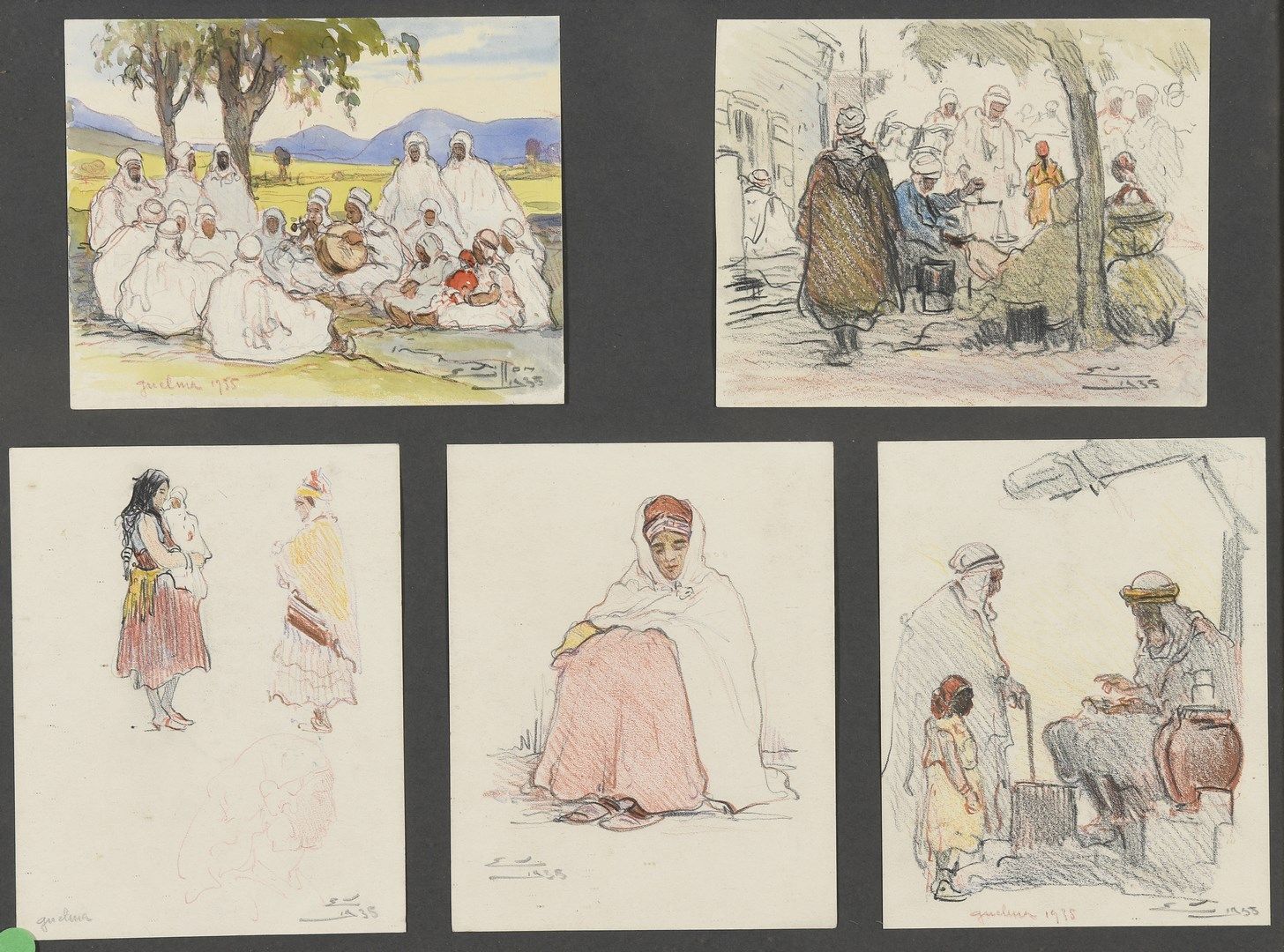 Null 维龙-尤金，1879-1951年

东方人的研究, 1935

5幅彩色铅笔画（其中一幅用水彩画加强）。

在相同的安装中

每张照片上都有字迹和日期&hellip;