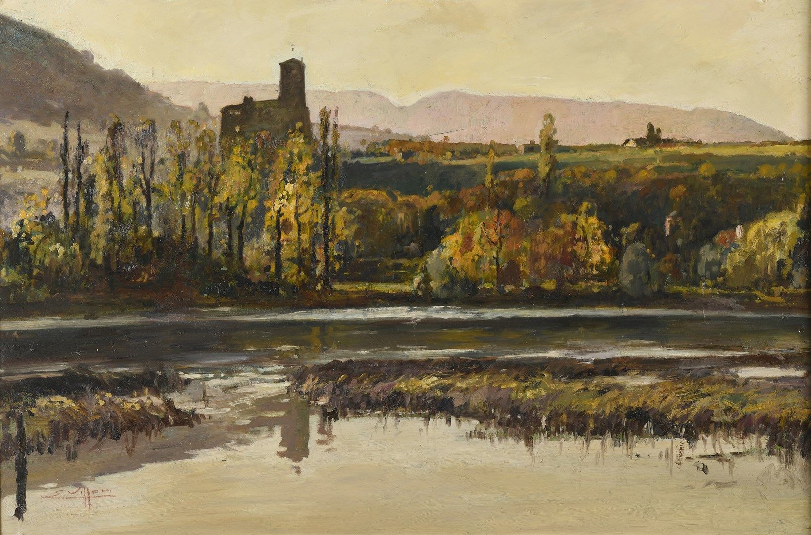 Null 维龙-尤金，1879-1951年

秋天的风景，索恩河畔的阿尔比尼塔

纸板上的油彩

左下角有签名，位于卡纸背面，有工作室印章

48 x 73 c&hellip;