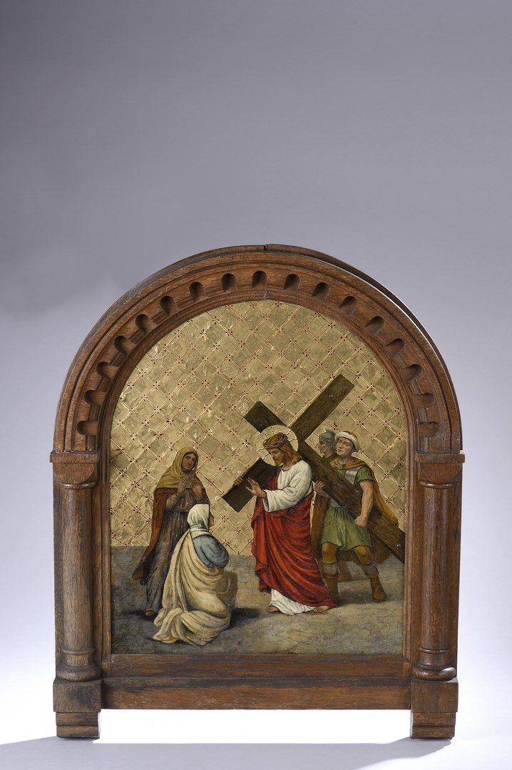 Null 19世纪的法国学校 



1 - 基督背着他的十字架或与圣洁的妇女见面。

铜上油彩。上半部分弯曲。



2-基督在他的十字架下堕落。

铜上油彩&hellip;