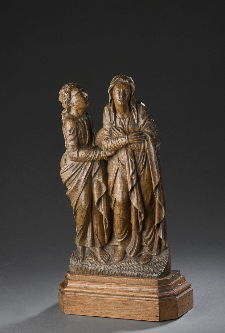 Null Saint Jean et Vierge de Calvaire en chêne sculpté, groupe de retable. Debou&hellip;