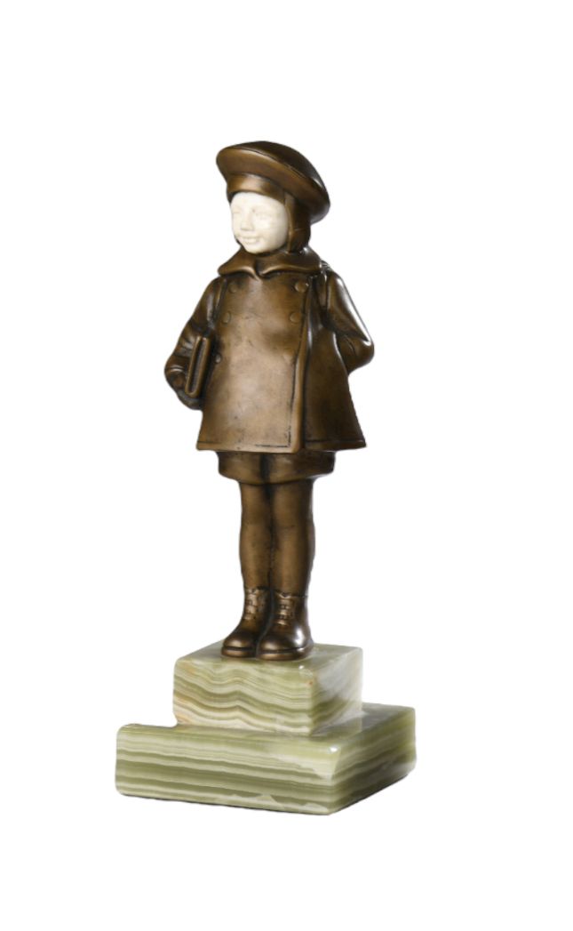 Null FRENCH WORK

	"Schoolboy". Chryselephantine in patinated gilt bronze and iv&hellip;